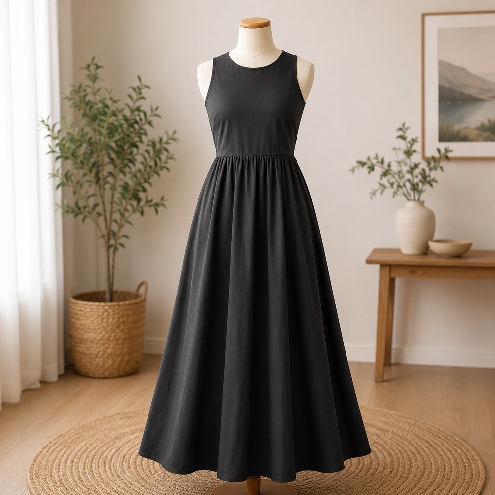 NWT‎ Cupshe Maxi Dress  Large Black Ribbed Sleeveless Back Cutout Mixed Media
